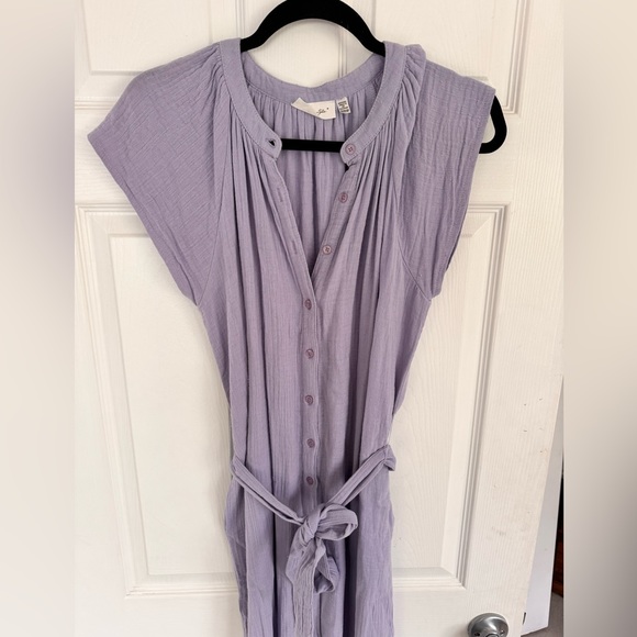 Lavender Cap sleeve Muslin button down dress - Picture 3 of 5